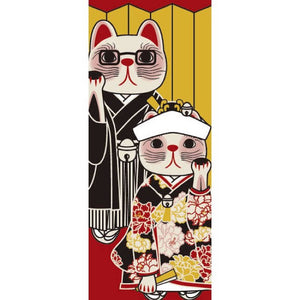 Tenugui, Cat Japanese wedding ceremony, wrapping cloth, Japanese fabric, cotton fabric,  tapestry, tenugui gift, cat tenugui