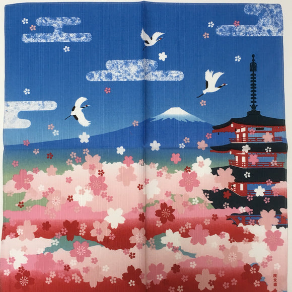 Mt Fuji and  Five-fold tower Furoshiki, Japanese furoshiki, wrapping cloth, Japanese fabric, Japanese tapestry, Japanese,