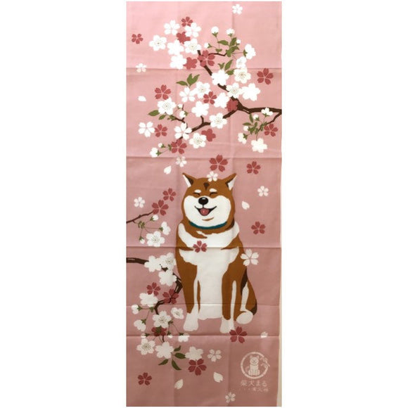 Maru, Shiba inu, Tenugui, Japanese hand towel, shiba dog, Japanese dog pattern, maru in the Spring, cherry blossom