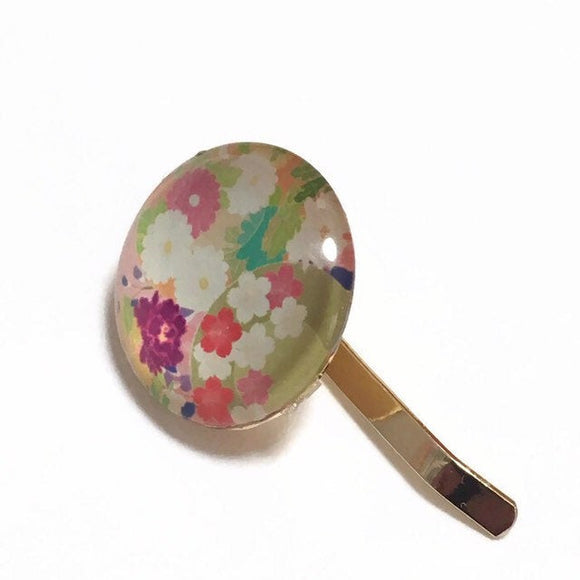 Japanese flower pattern hair pin,  Japanese gift, small kanzashi, hair cuff, hair decoration pin, pastel colors