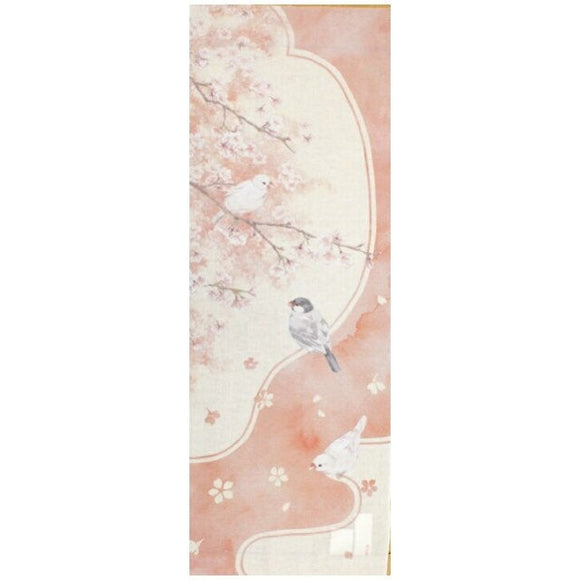 Tenugui, bird and cherry blossom , Japanese fabric, wrapping cloth, Japanese fabric, cotton fabric,  Bunri