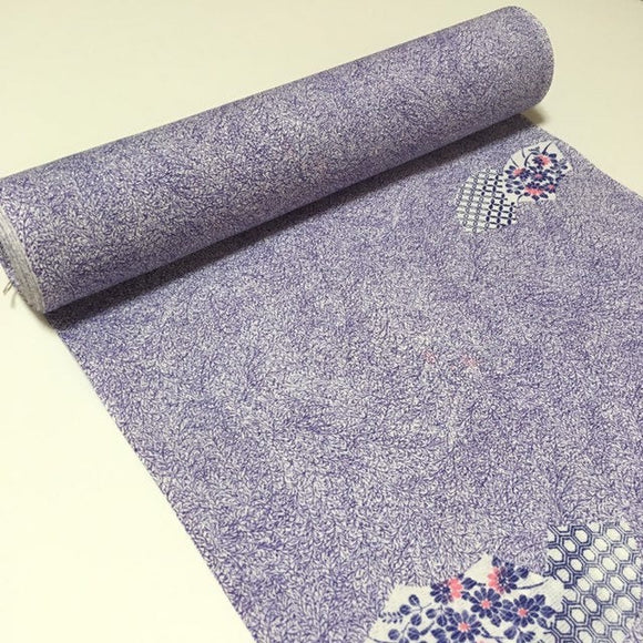 Synthetic fiber Kimono bolt, Japanese fabric 12m, dead stock, Japanese fabric, floral fabric, purple summer kimono fabric