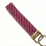 Wristlet Key Fob, Fabric Key Chain, Japanese kimono pattern Fabric key fob, wristlet, purple shibori