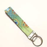 Wristlet Keychain, Fabric Key Chain,  green Japanese, Japanese kimono pattern Fabric key fob, wristlet