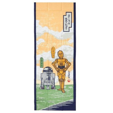 Tenugui, wrapping cloth, Japanese cotton fabric, tapestry, ukiyoe style, R2-D2 and C-3PO, This is sold only in Japan