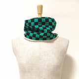 Black and green neck warmer, Fake fur neck warmer, reversible snood, Japanese pattern, anime neck warmer