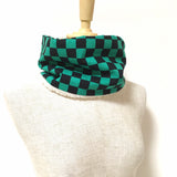 Black and green neck warmer, Fake fur neck warmer, reversible snood, Japanese pattern, anime neck warmer