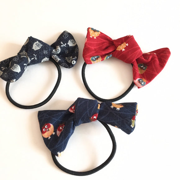 Set of 3 Bow elastic, Japanese Bow, Japanese fabric Bow, Japanese elastic, hair accessory, ponytail ribbon, owl