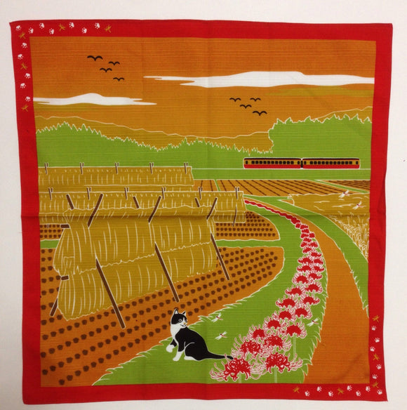 Furoshiki, autumn cat furoshiki, wrapping cloth, Japanese fabric, cotton fabric,  Cat tapestry, Wall Hanging
