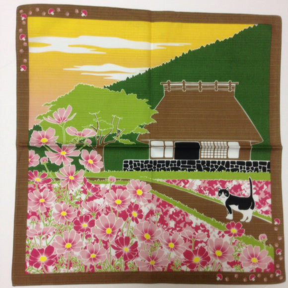 Furoshiki, cat furoshiki, cosmos, wrapping cloth, Japanese fabric, cotton fabric,  Cat tapestry, Wall Hanging