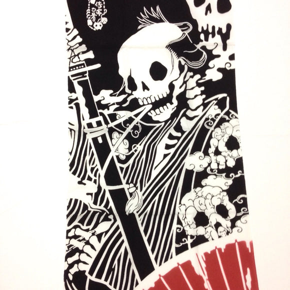 Halloween, Samurai Tenugui,  skull, bushi yokai, ghost fabric, wrapping cloth, samurai Japanese cotton fabric, black tenugui,