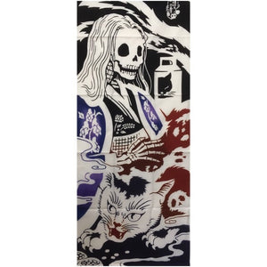 Halloween Tenugui,  skull, geisha yokai, ghost fabric, wrapping cloth, skull lady Japanese cotton fabric, black tenugui